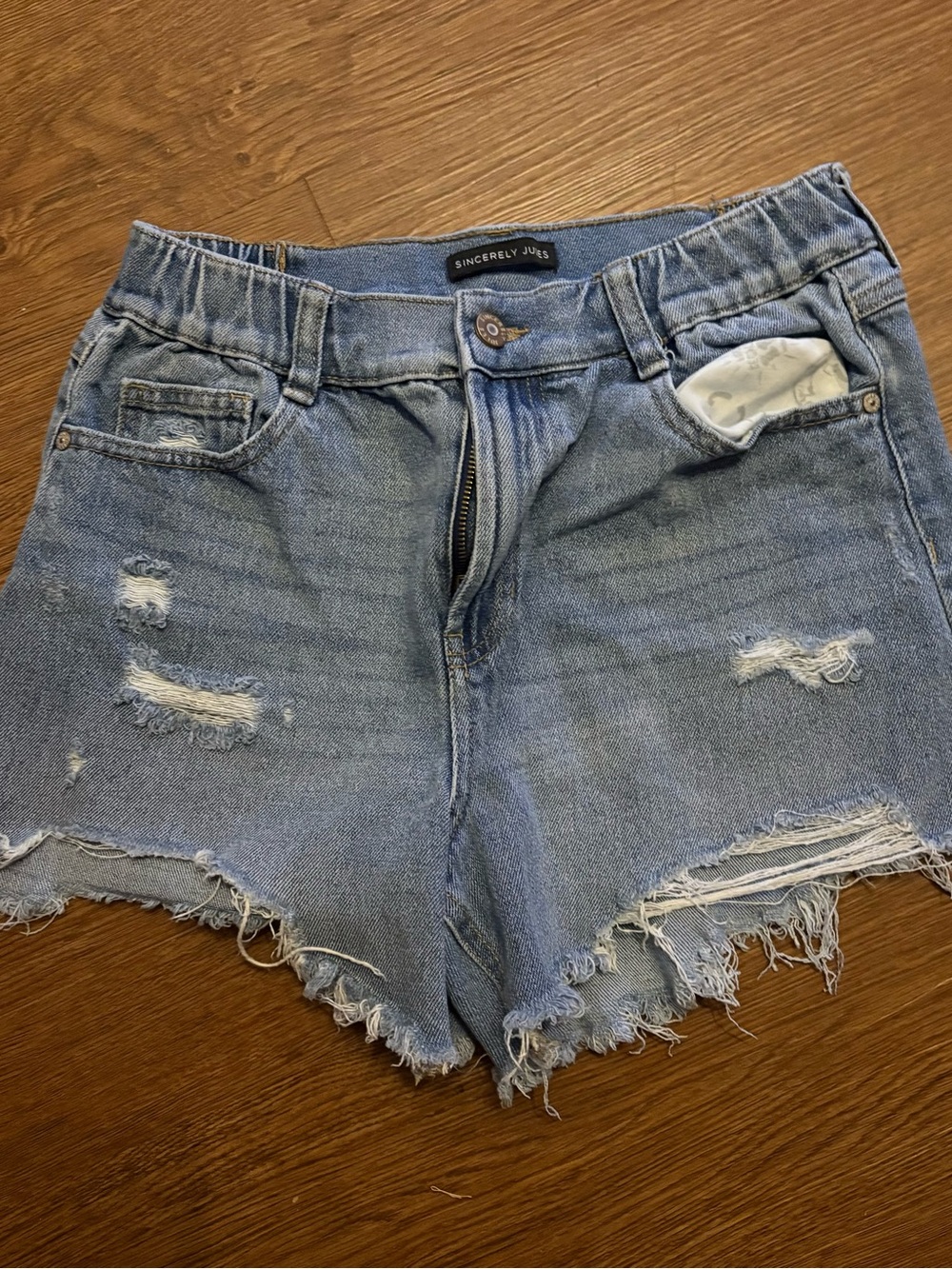 Sincerely Jules Light Blue Distressed Denim Cutoff Shorts